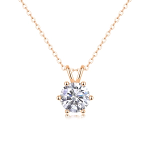 Elegant 18K rose gold plated 925 silver necklace with brilliant round moissanite pendant