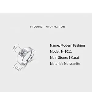 Bague pour homme en argent S925 sertie d'une moissanite d'un carat élégante