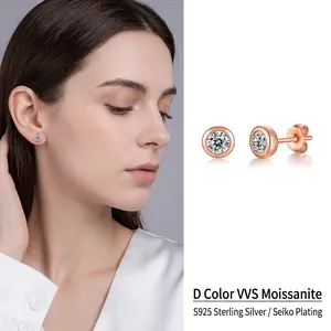 Orecchini a lobo in argento S925 oro rosa con pietre moissanite D colore VVS