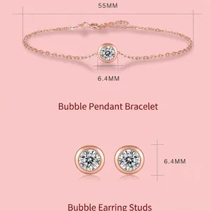 Set gioielli a bolle in argento S925 oro rosa con bracciale e orecchini in moissanite