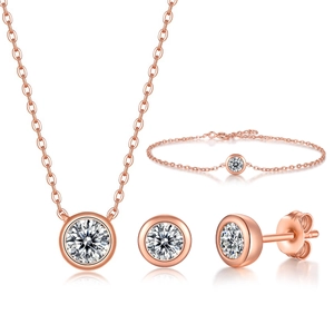 Set di gioielli classici in argento S925 finitura oro rosa con pietre di moissanite a castone