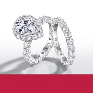 Juego de Anillos de Plata de Ley 925 Con Moissanita Corte Corazón y Pera Con Certificado GRA para Mujer Apilable Compromiso Boda Joyería