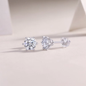 S925 Sterling Zilveren Oorknopjes met Briljant Geslepen Lab Diamant in een Zes-Klauw Setting
