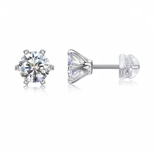 Luxe 925 Sterling Zilver Moissaniet In het Laboratorium Gekweekte Diamant Oorknopjes Ronde Slijpvorm 18K Verguld Unisex Sieraden