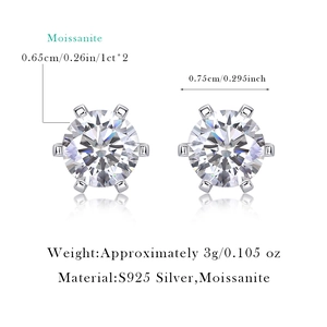 Klassieke S925 sterling zilveren oorknoppen met 1 karaat laboratorium moissaniet