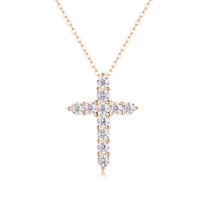 Elegant rose gold cross necklace with lab diamonds and fine link chain for women
