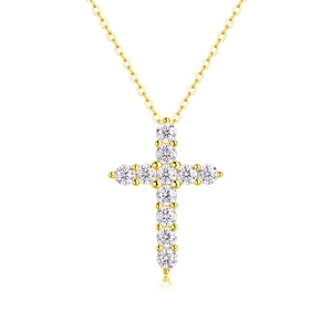 Elegant gold cross necklace for women featuring eleven brilliant round cut lab diamonds