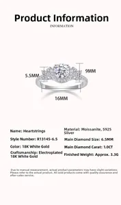 Specifiche dettagliate per anello in argento S925 diamante 1.0CT con pietra da 6,5 mm