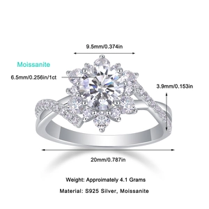 Luxurious S925 sterling silver halo moissanite engagement ring with twisted pavé band