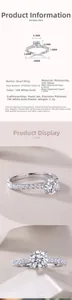 Vue détaillée d'une bague en diamant de laboratoire à six griffes en argent S925 avec cotes