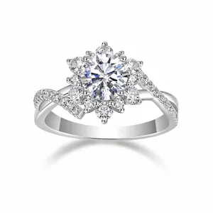 925 Sterling Silver Moissanite Lab Grown Diamond Twisted Band Halo Wedding Engagement Ring For Women Fashion Luxury Jewelry