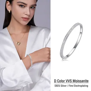 Elegant S925 sterling silver moissanite bangle for women with D color VVS stones