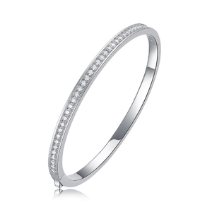 Elegant S925 sterling silver bangle featuring minimalist pavé moissanite in silver finish