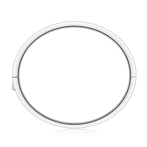Polished S925 sterling silver minimalist oval bangle with side hinge closure and mirror finish