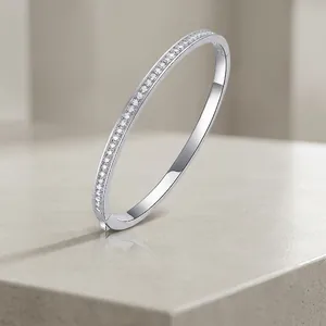 S925 Sterling Silver Moissanite Bangle For Women D Color VVS Moissanite Pave Eternity Bangle Elegant Minimalist Fashion Jewelry Gift With GRA Certificate
