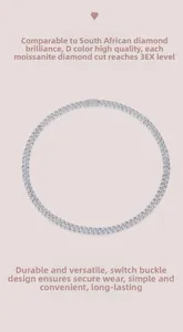 Macro detail of S925 silver Cuban link chain with D color 3EX cut moissanite and clasp