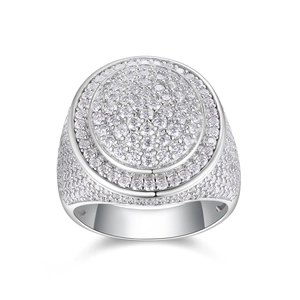 Luxurious S925 sterling silver hip-hop ring with moissanite pavé stones in silver finish
