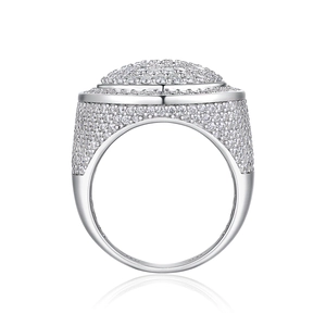 Iced out hip hop S925 sterling silver ring with sparkling moissanite cluster dome design