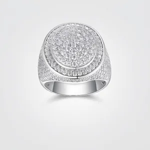 Luxury Men Iced Out Moissanite Ring 925 Sterling Silver 18K White Gold Plated Hip Hop Pave Round Band Ring With GRA Certificate Gift Box