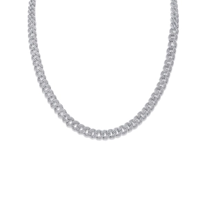 Classic S925 silver Cuban link chain necklace with sparkling moissanite pavé stones
