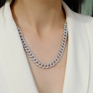 Luxurious S925 sterling silver Cuban link chain necklace with sparkling moissanite stones