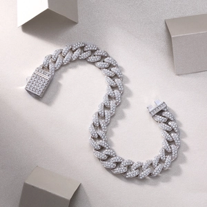 Luxurious S925 sterling silver Cuban link bracelet with iced out moissanite stones