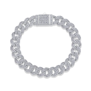 Hip-hop style S925 sterling silver Cuban link bracelet with iced out moissanite stones
