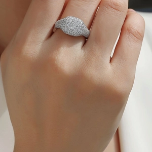 Men's S925 sterling silver hip hop signet ring with full moissanite stones on finger