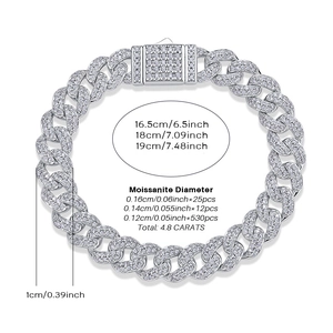 S925 Sterling Silber Cuban Link Armband mit Moissanit-Diamanten besetzt in 1cm Breite