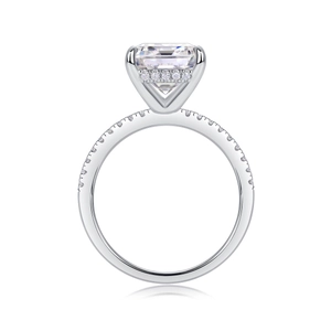 Elegante anello di fidanzamento in moissanite taglio smeraldo in argento S925, 4 griffe