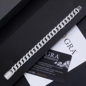 Bracelet cubain hip hop en argent S925 serti de moissanite avec certificat GRA
