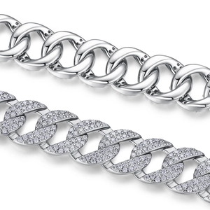 Bracelet Cuban Link en argent S925 avec moissanite, modèles polis et sertis de diamants