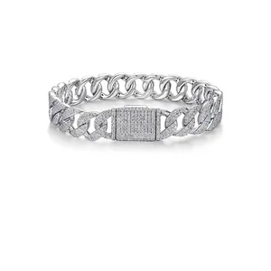 Luxueux Bracelet Gourmette en Argent Sterling 925 Moissanite Bracelet Hip Hop Entièrement Iced Out Bijoux Unisexe Avec Certificat GRA