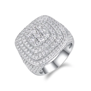 Detailed view of the S925 silver square ring with multi-layer iced out pavé setting
