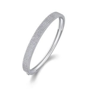 Polished S925 sterling silver bangle pave-set with sparkling moissanite stones