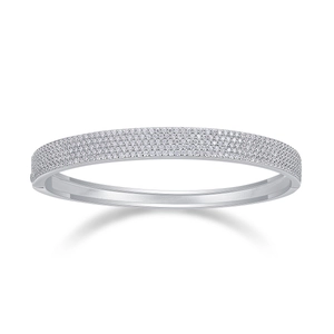 Detailed view of S925 sterling silver bangle set with sparkling moissanite stones