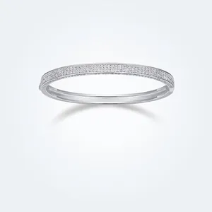 Luxury Pave Moissanite Bangle 925 Sterling Silver Sparkling Full Stone Cuff Bracelet For Women Wedding Party Jewelry
