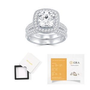 Luxury S925 sterling silver cushion cut moissanite ring set with GRA certificate