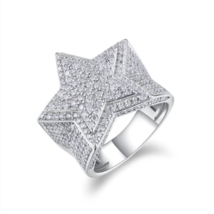 Bague hip hop en argent sterling S925 en forme d'étoile sertie de moissanites