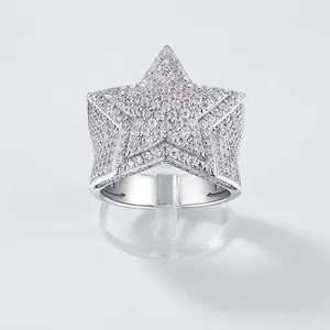 Bague Moissanite Hip Hop pour Homme en Argent Sterling 925 Forme Étoile Iced Out Pavé Bague pour Homme Bijoux Tendance