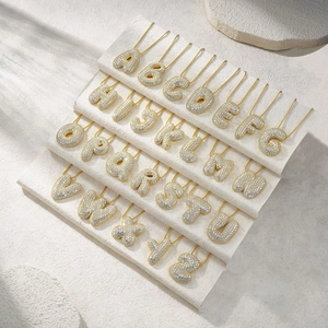 Elegant gold S925 silver A-Z alphabet necklaces with pavé moissanite bubble pendants