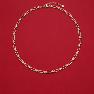 Collier Moissanite en Argent Sterling 925 pour Femme Coupe Ronde Plaqué Or Chaîne Trombone Collier de Clavicule Élégant Style Ins