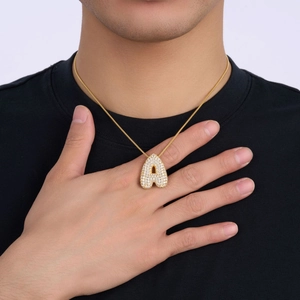 Elegant gold S925 sterling silver bubble letter A pendant necklace with white zircons