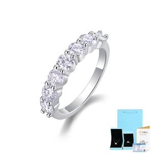 Bague classique en argent S925 à sept pierres avec certificat moissanite GRA et coffret