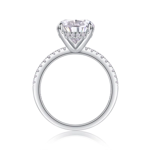 Bague classique en argent 925 avec moissanite cœur et halo caché, plaqué or blanc 18 carats