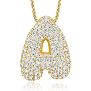 Elegant 925 sterling silver gold necklace with sparkling paved letter A pendant