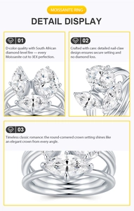 Vue macro détaillée d'une bague en argent S925 avec des pierres Moissanite marquise