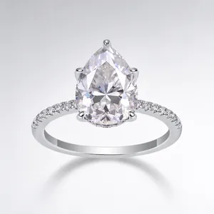 Bague de Fiançailles en Moissanite Poire Argent Sterling S925 Plaqué Or Blanc 18K Bague Goutte d'Eau Bijoux Femme Cadeau Avec Certificat GRA
