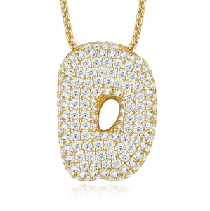 Detailed view of S925 silver gold-plated letter D pendant with pavé set moissanite