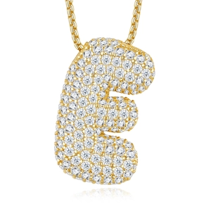 Close-up of gold-plated S925 silver letter E pendant necklace with sparkling D-color stones